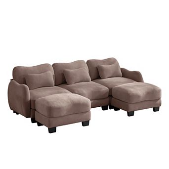 Homy Casa 3-Seat Chenille Sectional Sofa with 2 Ottomans, Deep Seat Couch with 3 Lumbar Pillows