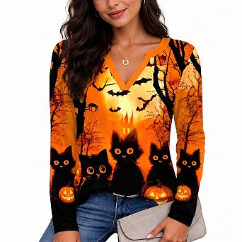 Womens V-Neck Long Sleeve Casual Tee Shirts Dressy Floral