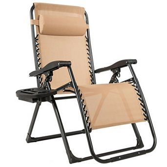 Heavy Duty Oversize Foldable Outdoor Lounge Chair with Cup Holder & Detachable Pillow