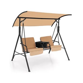 2-Person Porch Swing Chair with Adjustable Canopy & Cushions