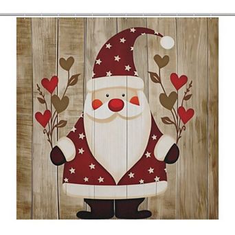 Bathroom Shower Curtain, Waterproof, Rustic Santa with Hearts Curtain Shower
