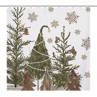 Rustic Christmas Tree Pattern Shower Curtain, Shower Curtain with Hooks, Quick-Drying