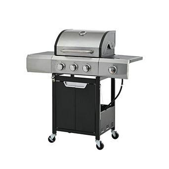 Merck Hearth 3 Burner Propane Gas Grill with Side Burner Stainless Steel BBQ for Outdoor, Silver