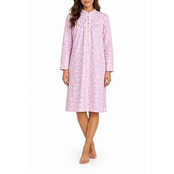 Women’s Brushed Flannel Nightgown with Lace Trim, Button Front and Floral Design