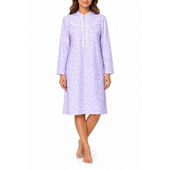 Women’s Brushed Flannel Nightgown with Lace Trim, Button Front and Floral Design