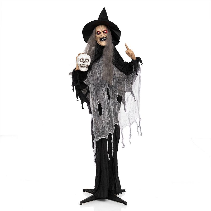 Costway 6.3 FT Halloween Standing Animatronic Witch with Skull in Hand ...