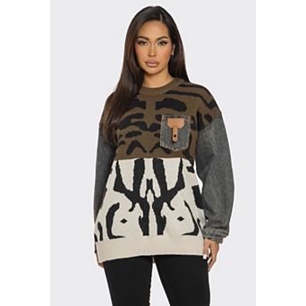 Mixed Media Animal Print Sweater