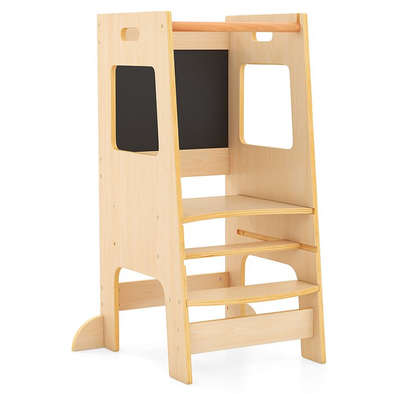 Costway Toddler Kitchen Step Stool with Activity Chalkboard Adjustable ...