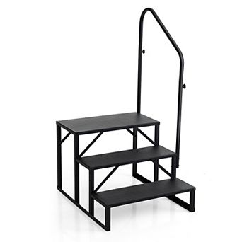 Costway RV Step with Handrail, Heavy Duty Hot Tub Stair with Wide Anti-Slip Platforms