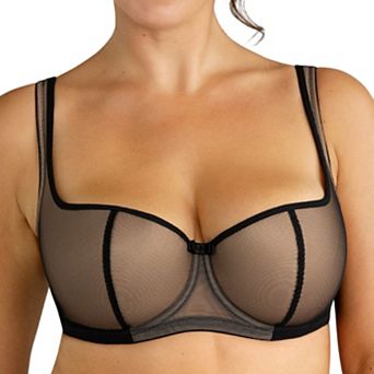 ROSME Women's Mesh Balconette Bra with Push-Up Effect, Underwire Demi Cup, Sqoop Neck
