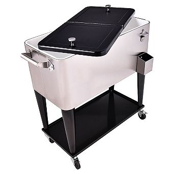 Costway Patio Cooler Rolling Outdoor Stainless Steel Ice Beverage Chest Pool 80-qt