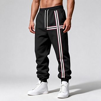 Men's Striped Jogger Sweatpants with Drawstring Waist
