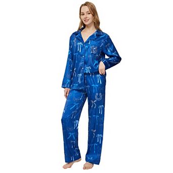 Women's Concepts Sport Royal Indianapolis Colts Poppy Satin Long Sleeve Top and Pants Sleep Set