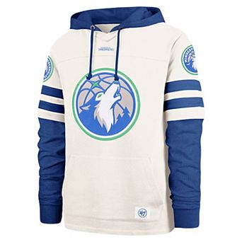 Men's '47 Cream/Blue Minnesota Timberwolves Split Zone Cornerback Duo Fleece Hoodie