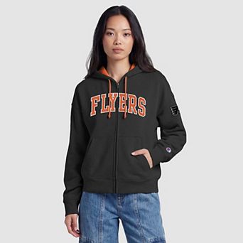 Women's Champion Black/Orange Philadelphia Flyers Applique Full-Zip Fleece Hoodie