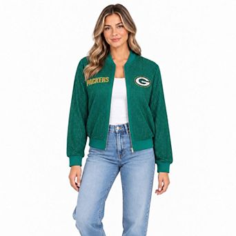 Women's FABGATING by Cuce Green Green Bay Packers Crystal Full-Zip Bomber Jacket