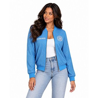 Women's FABGATING by Cuce Light Blue Tennessee Titans Crystal Full-Zip Bomber Jacket
