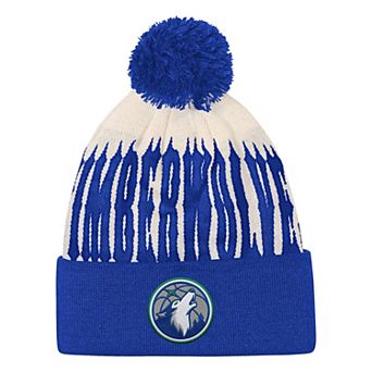 Youth Outerstuff Natural/Blue Minnesota Timberwolves Rim Rocker Cuffed Knit Hat with Pom