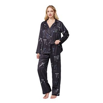 Women's Concepts Sport Black Las Vegas Raiders Poppy Satin Long Sleeve Top and Pants Sleep Set