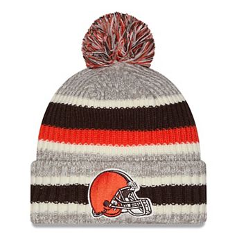 Men's New Era Brown/Gray Cleveland Browns Stripe Cuff Knit Hat with Pom