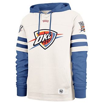 Men's '47 Cream/Blue Oklahoma City Thunder Split Zone Cornerback Duo Fleece Hoodie