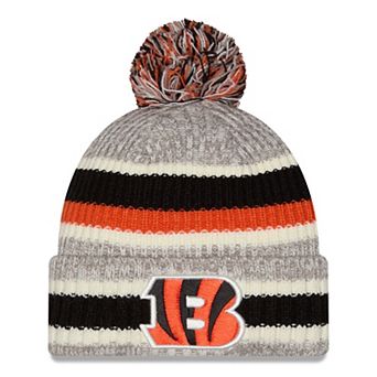 Men's New Era Black/Gray Cincinnati Bengals Stripe Cuff Knit Hat with Pom