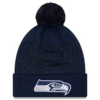 Women's New Era College Navy Seattle Seahawks Shimmer Cuffed Knit Hat with Pom