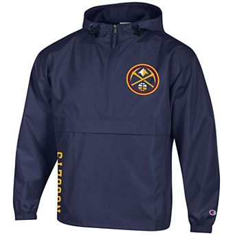 Men's Champion Navy Denver Nuggets Packable Lightweight Hooded Windbreaker Half-Zip Jacket