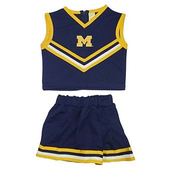 Girls Toddler Little King Navy Michigan Wolverines Two-Piece Cheer V-Neck Top & Skirt Set