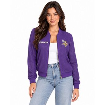 Women's FABGATING by Cuce Purple Minnesota Vikings Crystal Full-Zip Bomber Jacket