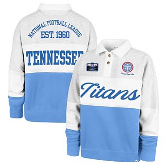 Women's Stoney Clover Lane x '47 Gray/Light Blue Tennessee Titans Cursive Paneled Rugby Fleece Shirt