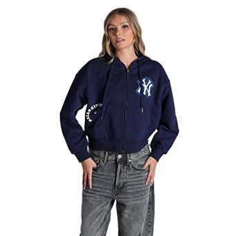 Women's The Wild Collective Navy New York Yankees Hello Kitty Cropped Full-Zip Hoodie
