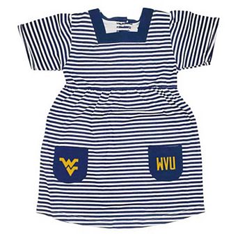 Girls Toddler Little King Navy West Virginia Mountaineers Square Neck Striped Dress