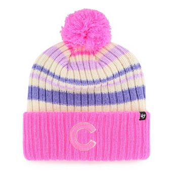 Youth '47 Pink Chicago Cubs Snow Fort Cuffed Knit Hat with Pom