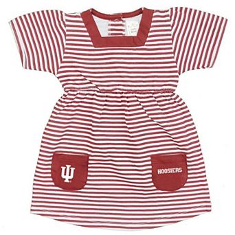 Girls Toddler Little King Crimson Indiana Hoosiers Square Neck Striped Dress