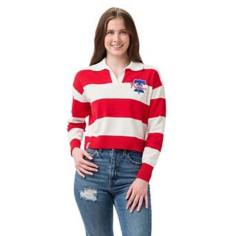 Women's Lusso Red/Cream Philadelphia Phillies Silvia Boxy Rugby V-Neck Sweater