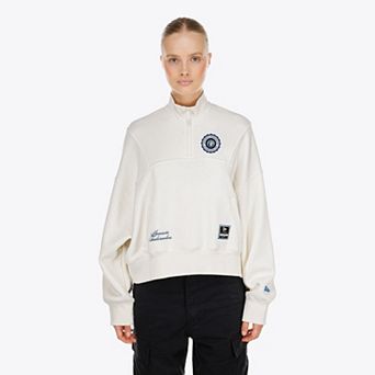 Women's New Era Cream Minnesota Timberwolves Dolman Quarter-Zip Fleece Sweatshirt