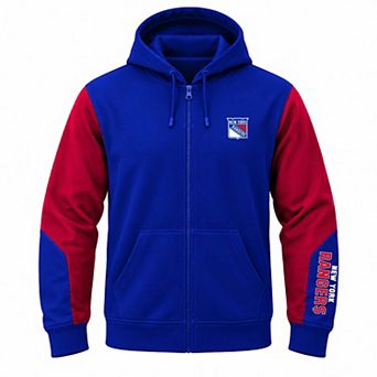 Men's Fanatics Blue New York Rangers Big & Tall Colorblock Full-Zip Fleece Hoodie