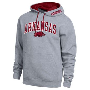Men's Champion Heather Gray Arkansas Razorbacks Arch Tackle Twill Hoodie