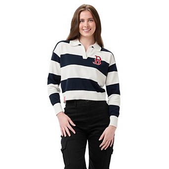 Women's Lusso Navy/Cream Boston Red Sox Silvia Boxy Rugby V-Neck Sweater