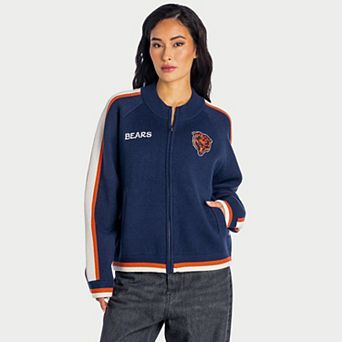 Women's The Wild Collective Navy Chicago Bears Raglan Tri-Blend Full-Zip Sweater