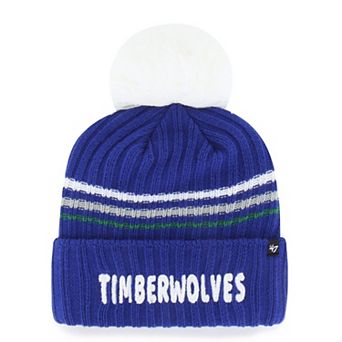 Women's '47 Royal Minnesota Timberwolves Fuzzy Script Cuffed Knit Hat with Pom
