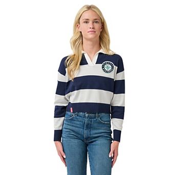 Women's Lusso Navy/Gray Seattle Mariners Silvia Boxy Rugby V-Neck Sweater