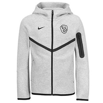 Youth Nike Heather Gray Milwaukee Brewers Tech Fleece Raglan Full-Zip Windrunner Hoodie