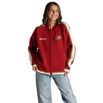 Women's The Wild Collective Scarlet San Francisco 49ers Raglan Tri-Blend Full-Zip Sweater