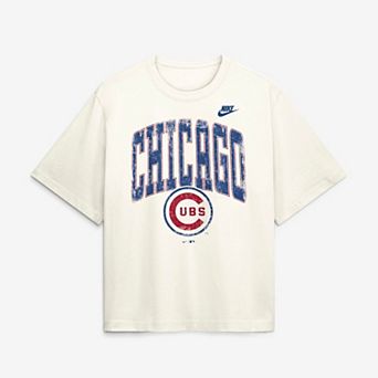 Women's Nike Cream Chicago Cubs Arched Distressed Boxy T-Shirt