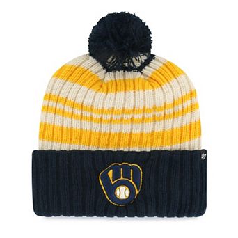 Youth '47 Navy Milwaukee Brewers Snow Fort Cuffed Knit Hat with Pom