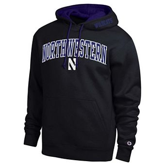 Men's Champion Black Northwestern Wildcats Arch Tackle Twill Hoodie