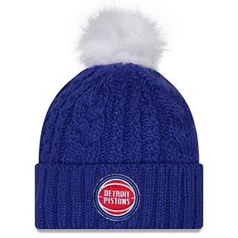 Women's New Era Blue Detroit Pistons Single Knit Hat with Pom