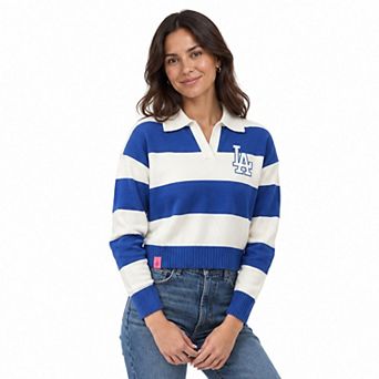 Women's Lusso Royal/Cream Los Angeles Dodgers Silvia Boxy Rugby V-Neck Sweater